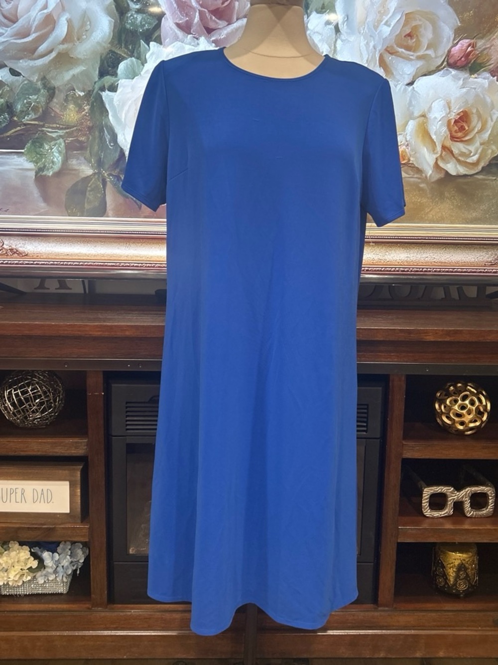 Susan Graver Royal Blue Short-Sleeve Midi Dress